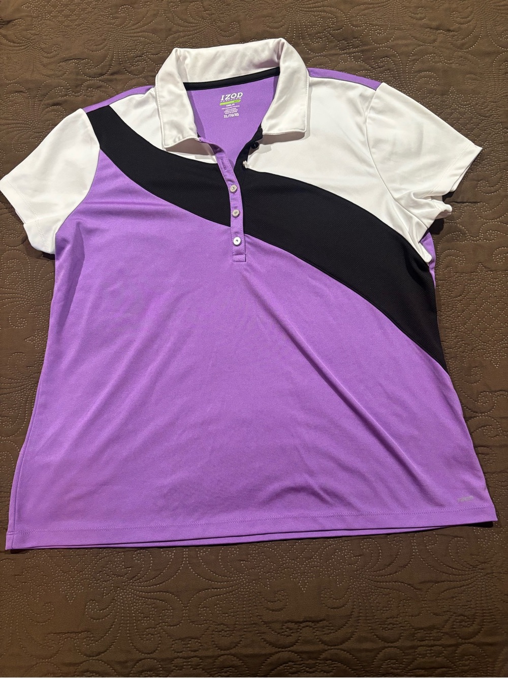 IZOD Women's Purple Colorblock Short-Sleeve Polo Shirt